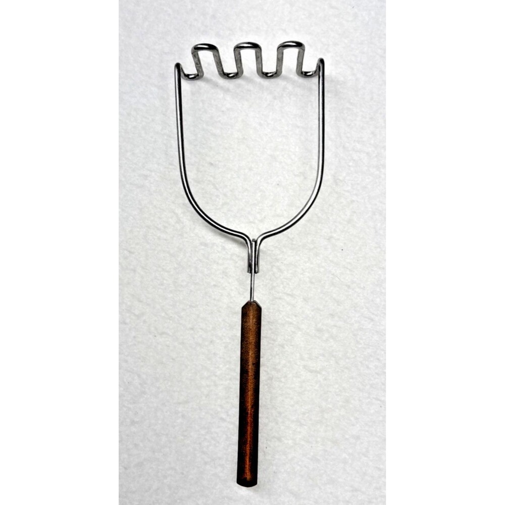 EKCO Eterna Potato Masher Vintage USA Stainless Steel Wood Handle Kitchen Utensi